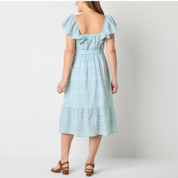 St. John's Bay SquareNeck Midi Oversized Plaid Romantic Dress Pockets Cotton XL - Picture 3 of 8